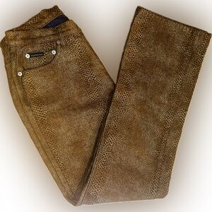 EUC Calvin Klein SZ8 brown snake print 5-pocket straight leg jeans/waist 30”-32”